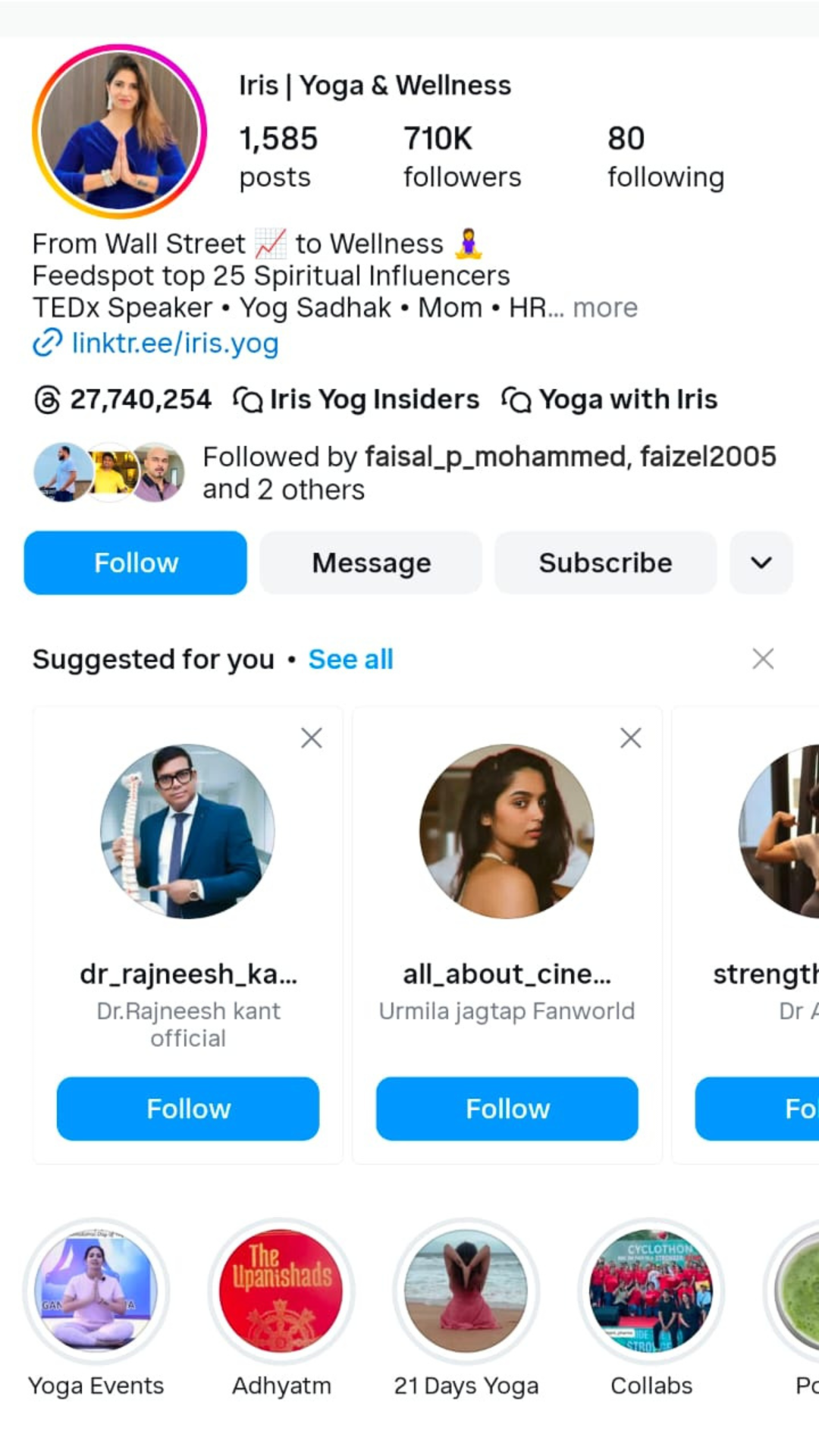 Instagram influencer profile page image